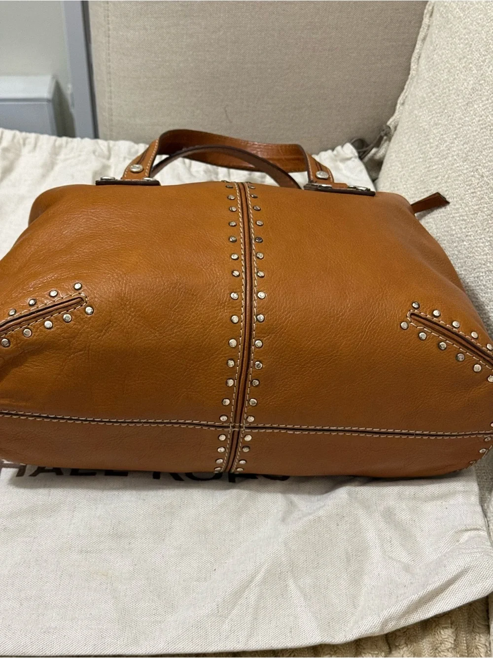 MICHAEL Michael Kors Tan Leather Studded Satchel
